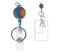 Upgrade Retractable Lanyards for Id Badges, Heavy Duty Retractable Keychain with 30cm Extendable Cord, Metal Badge Reel for Keys, ID Cards (4, Colorful)