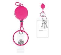 Upgrade Retractable Lanyards for Id Badges, Heavy Duty Retractable Keychain with 30cm Extendable Cord, Metal Badge Reel for Keys, ID Cards (2, Rose red)