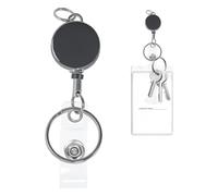 Upgrade Retractable Lanyards for Id Badges, Heavy Duty Retractable Keychain with 30cm Extendable Cord, Metal Badge Reel for Keys, ID Cards (2, Black)