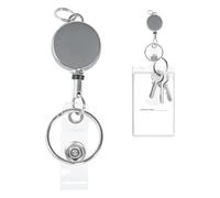 Upgrade Retractable Lanyards for Id Badges, Heavy Duty Retractable Keychain with 30cm Extendable Cord, Metal Badge Reel for Keys, ID Cards (4, Grey)