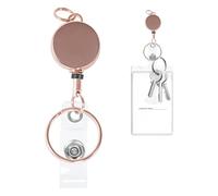 Upgrade Retractable Lanyards for Id Badges, Heavy Duty Retractable Keychain with 30cm Extendable Cord, Metal Badge Reel for Keys, ID Cards (2, Rose Gold)