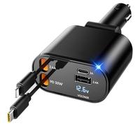 【 Upgrade 】 Scalable car charger, 4-in-1 fast car phone charger with 2.6-inch power cord, USB C and Apple car adapter, compatible with iPhone 16 15/15 Pro Max/14/13/12/11, Galaxy, Pixel (Black)