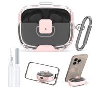 [Upgrade Secure Lock] AGENTNANO for JBL Vibe Beam/JBL Vibe Beam 2/JBL Vibe 200TWS Case Cover with Cleaner kit, Clear PC Protective Cover with JBL Vibe Beam/VibeBeam 2/Vibe 200TWS with Carabiner-Pink