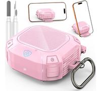 [Upgrade Secure Lock] for Beats Powerbeats Fit Case Cover, LDSXAY Heavy Duty Hard Shell Shockproof Protective Cover for Powerbeats Fit 2025 Earbuds with Cleaner Kit & Carabiner (Pink)
