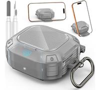 [Upgrade Secure Lock] for Beats Powerbeats Fit Case Cover, LDSXAY Heavy Duty Hard Shell Shockproof Protective Cover for Powerbeats Fit 2025 Earbuds with Cleaner Kit & Carabiner (Grey)