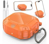 [Upgrade Secure Lock] for Beats Powerbeats Fit Case Cover, LDSXAY Heavy Duty Hard Shell Shockproof Protective Cover for Powerbeats Fit 2025 Earbuds with Cleaner Kit & Carabiner (Orange)