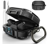 [Upgrade Secure Lock] for Beats Powerbeats Pro 2 Case Cover, LDSXAY Carbon Fiber Shockproof Protective Cover for Powerbeats Pro 2 2025 with Cleaner Kit & Carabiner (Black)