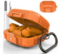 [Upgrade Secure Lock] for Beats Powerbeats Pro 2 Case Cover, LDSXAY Carbon Fiber Shockproof Protective Cover for Powerbeats Pro 2 2025 with Cleaner Kit & Carabiner (Orange)