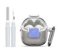 Upgrade Secure Lock for JBL Tune Flex 2 Case Cover with Cleaner kit, Clear TPU Protective Cover with JBL Tune Flex 2 True Wireless Noise Cancelling Earbuds Charging Case with Carabiner-Clear Grey