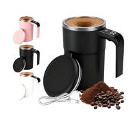 Upgrade Self Stirring Mug, Rechargeable Auto Magnetic Stirring Coffee Mug with LCD Temperature Display, 380ML Stainless Steel, for Coffee Milk Tea Hot Chocolate (Black)