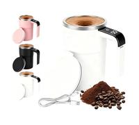 Upgrade Self Stirring Mug, Rechargeable Auto Magnetic Stirring Coffee Mug with LCD Temperature Display, 380ML Stainless Steel, for Coffee Milk Tea Hot Chocolate (White)