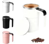 Upgrade Self Stirring Mug, Smart Temperature-Sensing Magnetic Automatic Stirring Beaker, Stirring Coffee Cup with LCD Temperature Display for Coffee/Milk/Tea/Hot Chocolat (White)