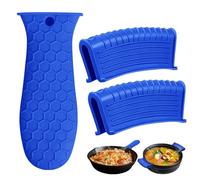 Upgrade Set of 3 Silicone Hot Assist Handle Holder, Cast Iron Skillet Handle Cover Pot Sleeve Grip Handle Heat Resistant Cookware for Cast Iron Skillets Metal Frying Pans Oven (S-Blue)