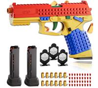 Upgrade Shell Ejecting Toy Guns Fidget Gun Pistol & DIY Building Blocks Set, 2 Detachable Magazines,12 Shell 60 Soft Bullets With 3 Metal Target, Gifts for Kids