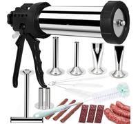 Upgrade Stainless Steel 2 LB Large Capacity Jerky Gun 2 Pound Beef Jerky Sausage Gun Meat Gun Jerky Shooter Jerky Kits Sausage Stuffer Machine with Nozzles Brushes & Meat Pusher Gift for Mom Women Men