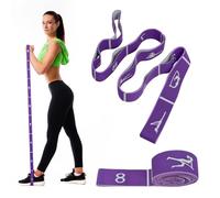 Upgrade Stretching Strap with Loops,Yoga Strap ,Home Workout,Pilate & Flexibility Training,Non Elastic Exercise Stretch Band for Hamstring,Leg Stretcher Belt,Flexibility Fascia (Purple-8 Loops, 4 Pack