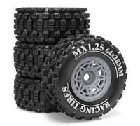 Upgrade Tires For Arrma For Mojave For Grom 1/16 For Mini 4pcs Plastic 4X4 Wheels Rims With Rubber Tires For Desert Truck Upgrade Parts RC Car(Gray)