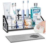 Upgrade Toothbrush Organiser with Fast-Dry Diatomite Base - Rustproof Steel Electric Toothbrush Holder, 6-Slot Bathroom Caddy - Anti-Mould, Wall/Desktop Design (Matte Black)