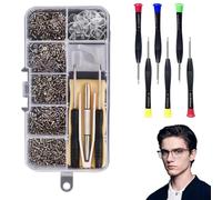 Upgrade Version Glasses Repair kit+6 Screwdrivers, with Silicone Nose Pads, Tweezer, Cleaning Cloth, Glasses Repair Kit with Screws and Screwdriver, Precision Spectacle Repair kit