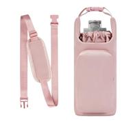 Upgrade Water Bottle Holder, Insulated Water Bottle Sling Bag with Adjustable Shoulder Strap, Drawstring Water Bottle Carrier with Front Pocket for 32oz-40oz Tumbler (Pink)
