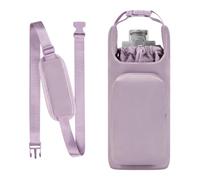 Upgrade Water Bottle Holder, Insulated Water Bottle Sling Bag with Adjustable Shoulder Strap, Drawstring Water Bottle Carrier with Front Pocket for 32oz-40oz Tumbler (Purple)