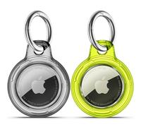 Upgrade Waterproof Airtags Holder 2 Pack with Apple Air Tags Keychain, Hard PC Air Tag Case, Shockproof and Scratchproof Air tag Holder-Clear Black+Clear Fluorescence