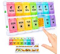 Upgrade Weekly Pill Organizer 2 Times a Day Easy Fill Design, 7 Day Pill Box am pm with Push Button