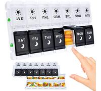 Upgrade Weekly Pill Organizer 2 Times a Day Easy Fill Design, 7 Day Pill Box am pm with Push Button