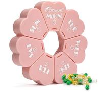 Upgrade Weekly Pill Organizer, Mooyue Travel Medicine Organizer Large Compartments Arthritis Friendly, Cute Pill Box 7 Day, Daily Pill Box Organizer for Vitamins, Fish Oils(Pink-White Letter)