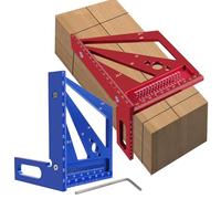Upgrade Woodworking Measuring Ruler Metric Inch 3D Multi-Angle Aluminum Alloy 225 30 45 60 675 90 Degree Square Protractor Miter Triangle for DIY Carpenter Engineer Red Metric (Inch)