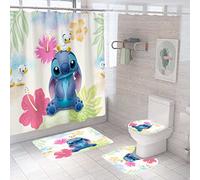 Upgrade Your Bathroom with a 4 Piece Stitch Shower Curtain Set Including Non-Slip Rug, Toilet Lid Cover, Bath Mat, and 12 Hooks - Waterproof and Stylish