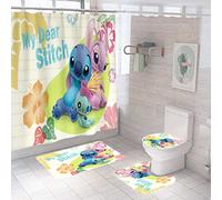 Upgrade Your Bathroom with a 4 Piece Stitch Shower Curtain Set Including Non-Slip Rug, Toilet Lid Cover, Bath Mat, and 12 Hooks - Waterproof and Stylish