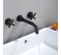 Upgrade Your Bathroom with Wall-Mounted Matte Black Faucet Sturdy Brass Construction Easy Installation Dual Cross Handles