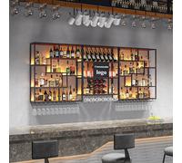 Upgrade Your Space with a Multifunctal Wall Mounted Wine Rack Metal Bar Shelves with LED Light Floating Liquor Shelf for Whiskey & Wine ses Perfect for Kitchen & Home Bar (Black ...