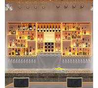 Upgrade Your Space with Our Multifunctional Gold Wall Mounted Wine RackLED Lighted Metal Liquor Shelf Large Floating Bar for Whiskey & Wine Glasses Perfect for Kitchen & Home Bar