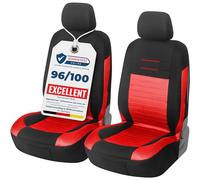 Upgrade4cars Car Seat Covers Front Pair Black Red | Universal Cover Set for Driver and Passenger Seats + Headrest | Interior Accessories for Women and Men