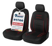 Upgrade4cars Car Seat Covers Front Pair Black Red | Universal Cover Set for Driver and Passenger Seats + Headrest | Interior Accessories for Women and Men
