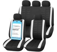 Upgrade4cars Car Seat Covers White Full Set Universal | Washable Cover for Front Seats, Rear Bench & Headrest | Cute Interior Accessories for Women