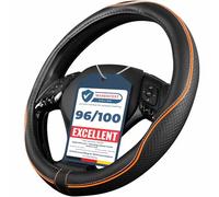 Upgrade4cars Orange Black Leather Look Steering Wheel Cover 14.5-15 inch | Fits most vehicles | Non-slip rubber coating | odourless & durable | Quick & easy installation | Proven quality