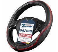 Upgrade4cars Red Black Leather Look Steering Wheel Cover 14.5-15 inch | Fits most vehicles | Non-slip rubber coating | odourless & durable | Quick & easy installation | Proven quality