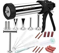 Upgraded 1.57LB Large Capacity Stainless Steel Jerky Gun Sausage Stuffer Machine Beef Jerky Gun Sausage Maker Jerky Shooter Jerky Gun Kit with 5 Nozzles 5 Brushes & Meat Pusher