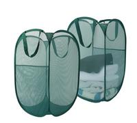 Upgraded 100L Extra Large Collapsible Laundry Baskets, 2 Pack XL Mesh Pop Up Laundry Hamper with Handles, Portable Travel Laundry Basket, Foldable Hamper. Green