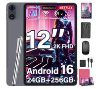 Upgraded 12 Inch Tablet, Android 16 Tablet with Keyboard Bundle, 24GB+256GB+2TB Expand, 2K Gemini AI Tablets PC with Octa-Core, 8000mAh, 16+8MP, 2 in 1 Large Tablets with Case, Mouse, Stylus (Pink)