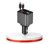 Upgraded 120W 4 in-1 Retractable Car Charger, Fast Charging Compact Metal Flush Fit 12V Cigarette Lighter Adapter for i Phones, Samsung Galaxy, Android, iPad - Universal Car Charger