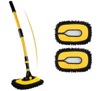 Upgraded 15° Curved Car Wash Brush with Extendable Aluminum Handle (55"), High-Density Chenille Mop Head, Safe Scratch-Free Cleaning for Car Roof, Windows, RV, Truck & Solar Panels (2 Mop Heads)