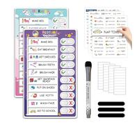 Upgraded 2 in 1 Bedtime/Morning Routine Chart - Magnetic Chore Chart, Cute Visual Schedule Board, Dry Erase Checklist for Kids & Toddlers