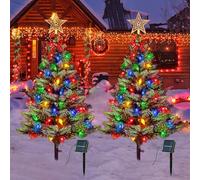 Upgraded 2-Pack 3.6 FT Solar Christmas Tree, Outdoor Christmas Decorations, Xmas Tree Solar Powered with 100 LED Multi-Color C6 String Lights, Suitable for Outside Garden Patio Yard Pathway