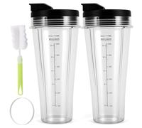 Upgraded 24 Oz Cup ,With Two Flip Lids And A Rubber Gasket A Cleaning Brush, Blender Accessories For Ninja Blender Ss100 Ss101 Ss300, Suitable For Work Gym Travel Party