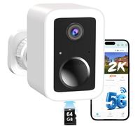 Upgraded 2K Wireless Outdoor Security Camera with 64GB SD Card, Dual-Band 5GHz/2.4G WiFi & Free Cloud Storage, Colour Night Vision, Rechargeable Battery CCTV Camera Systems, Voice Intercom, IP66