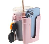 Upgraded 3-in-1 Bike Cup Holder - ABS+PU Leather Universal Water Bottle Holder for Coffee, Sport Drinks, Milk Tea & Baby Bottles with Keys Pouch, Mounts on Bicycle/Wheelchair/Stroller/E-Scooter